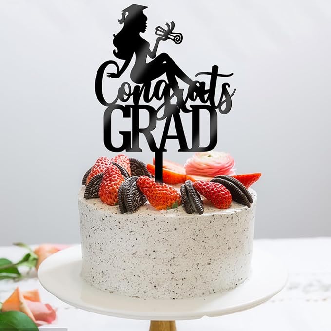 Congrats Grad Cake Topper,2026 Graduation Cake Topper, Congrats Grad Decorations,2026 High School/College/Senior Graduation Party Decorations Supplies. (Acrylic black)