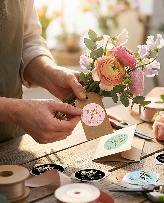 800 Thank You for Supporting My Small Business Stickers – 1.5" Round Labels (5 Designs, Multicolor) for Small Business, Packaging, and Bakery – Self-Adhesive Waterproof Thank You Sticker Roll