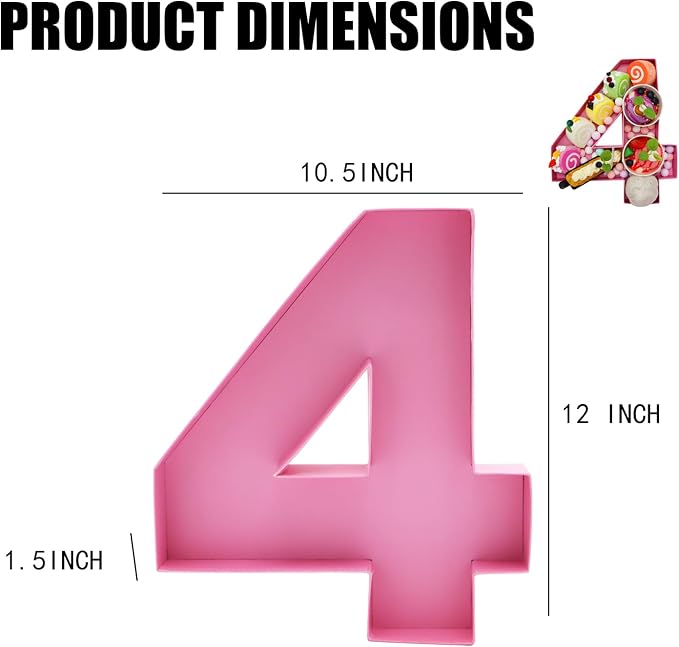 12inch Cardboard Number Fillable Food Tray Box for Charcuterie, Cupcake Arrangement,Birthday Anniversary (Pink 4)