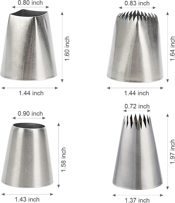 4Pcs X-Large Piping Tips Set, Stainless Steel Square Round Frosting Tips, Cake Decorating Tips for Cupcakes Pastry Fondant Cakes Decorating