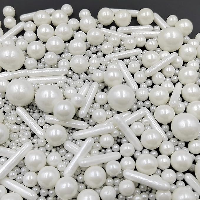 Edible Sprinkles White Pearl Sugar Candy Mix Size Baking Cake Decorations Cupcake Toppers Cookie Decorating Wedding Shower Party Valentine Halloween Christmas Supplies 100g/3.53oz