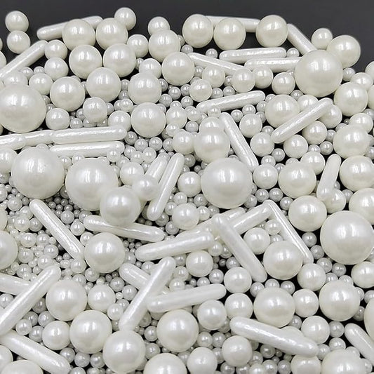 Edible Sprinkles White Pearl Sugar Candy Mix Size Baking Cake Decorations Cupcake Toppers Cookie Decorating Wedding Shower Party Valentine Halloween Christmas Supplies 100g/3.53oz