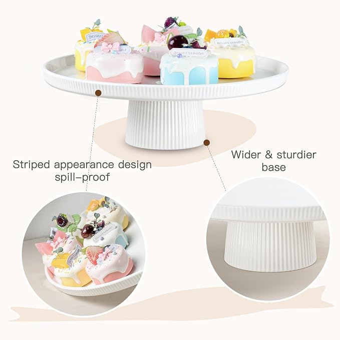 13 Inch Ceramic Cake Stand with Pedestal - White Round Cake Plate for Dessert Table Display, Elevated Cupcake Stand for Wedding, Birthday, Baby Shower, Tea Party, Holiday Entertaining