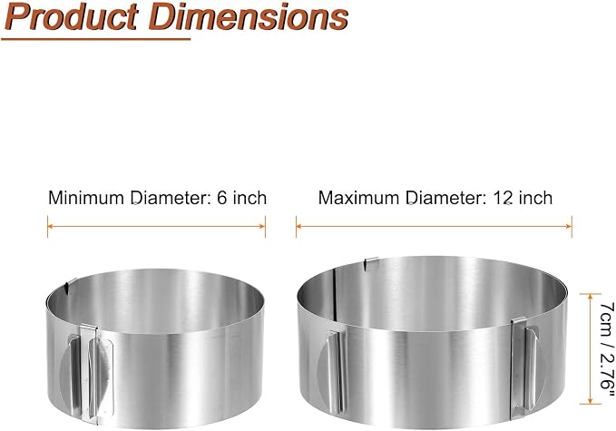 HARFINGTON 6" to 12" Cake Ring 7cm High Adjustable Round Cake Ring Stainless Steel Mousse Baking Moulds Bakeware Supplies for Baking Cooking Making Tool