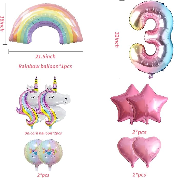 Unicorn Balloons Unicorn Birthday Party Decorations for Girls Foil Balloons Set Macaron and Rainbow Balloon Wedding Baby Shower Party Supplie (number 3)