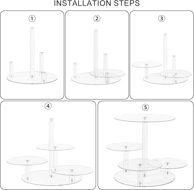 CECOLIC Acrylic Tiered Cake and Cupcake Stand, 4 Tier Dessert Pastry Display Tower Stand for Wedding, Birthday Bar, Graduation, Baby Shower, Afternoon Tea Party Décor