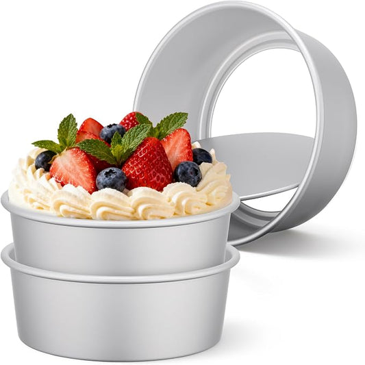 Beasea 8 Inch Cake Pans Set, 3 Pack Aluminum Alloy Round Layer Cake Pan with Removable Bottom for Cheesecake Mold Tin Oven Baking