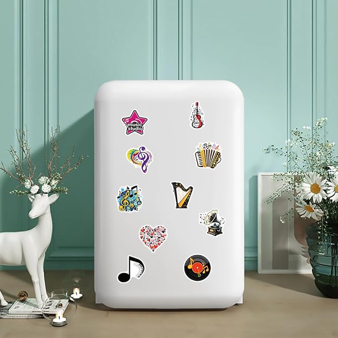 500pcs Music Stickers, Music Notes Vinyl Waterproof Stickers Musical Instruments Stickers for Water Bottles Laptops Guitars Skateboards Music Party Favors Decorations (Music)