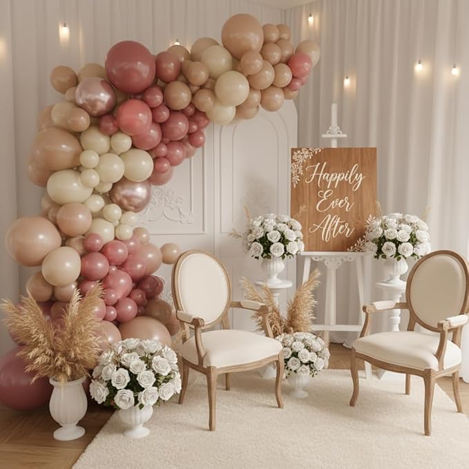 Balloon Garland Arch Kit – 146 Pcs Dusty Pink, White Sand, Nude & Rose Gold Balloons for Baby Shower, Birthday, Gender Reveal, Wedding Party – DIY Kit by Vellax™