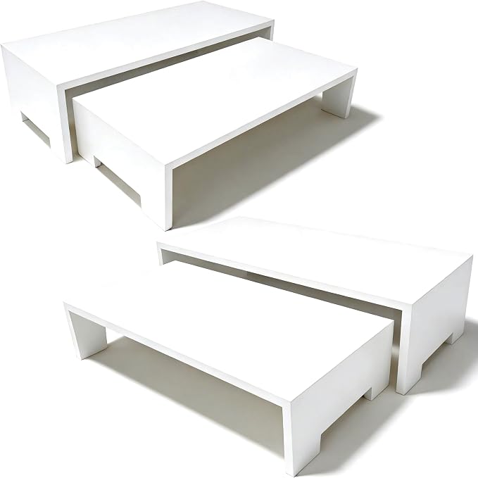 Yikaroeli 2 Set Large White Display Riser Wooden Risers Wood Cupcake Stand Display Stands 2 Tiered 4 Pcs Rectangular Perfume Risers Dessert Stands for Vendors Event (Large/2Pack White)