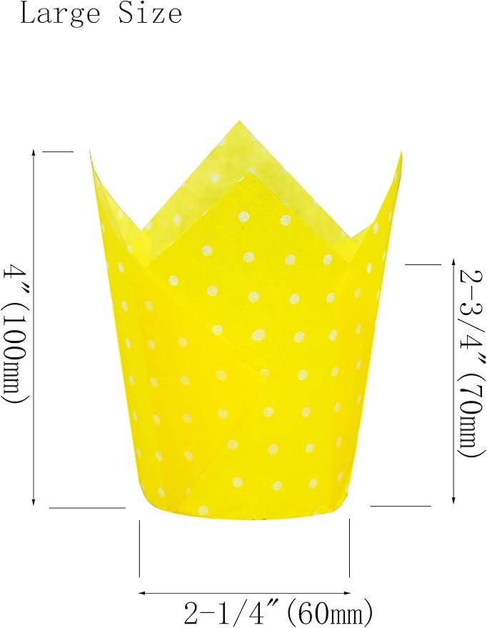 QLSmypkg Large Muffin Greaseproof paper Baking cupcake cups, 2-1/4" x 4" Yellow printed with Polka Dot Tulip Baking Cup(Large) (125pcs)