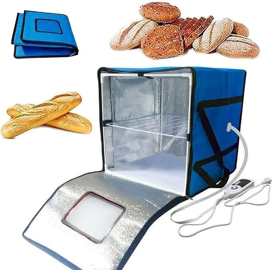 Dough Proofing Box,Household Bread Proofing Bag, Fold Dough Proofer with with Inner Shelf, Temperature Control + Timing Function, for Making Bread(Blue,Small)