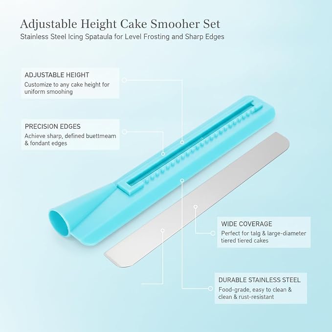 13-Inch Adjustable Cake Smoother Set, Stainless Steel Icing Spatula for Level Frosting and Sharp Edges on Tiered Cakes (2-Piece)