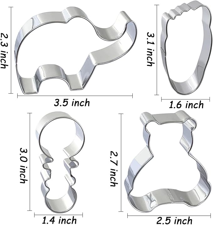 Baby Shower Cookie Cutters 8Pcs, Cute Shapes Baby Carriage Onesies Bottle Bib Clothes Elephant Bear Fondant Cutter, Sturdy Metal Biscuit Cutter Cookie Mold for Baby Shower Baking & Gift