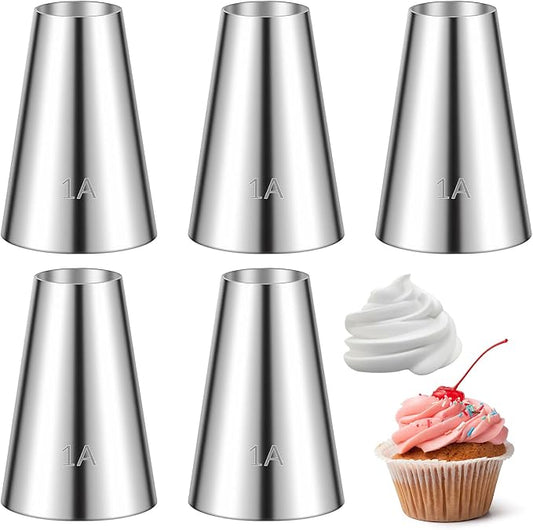 5 Pcs 1A Macaron Piping Tip Piping Tip Set Large 1A Round Pipings Tips Professional Cake Decorating Stainless Steel Icing Tips for Cake Decorating, Macarons, Cupcakes, Cakes, Cookies (1/2 inch)