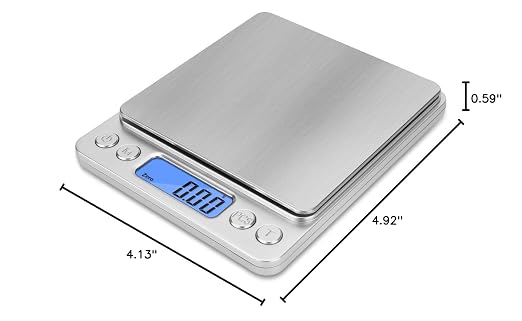 Gram Scale 500g x 0.01g Precision, Digital Mini Pocket Size Portable Scale with Two Trays Nine Units, LCD Display Stainless Steel Platform for Weighing Jewelry Cooking Baking