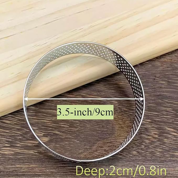 DATANYA 12Packs Tart Rings Perforated Tart Ring, Stainless Steel Cake Rings 3.5Inch Round Mousse Ring Molds for Baking Cooking Dessert, small fruit tartet crust