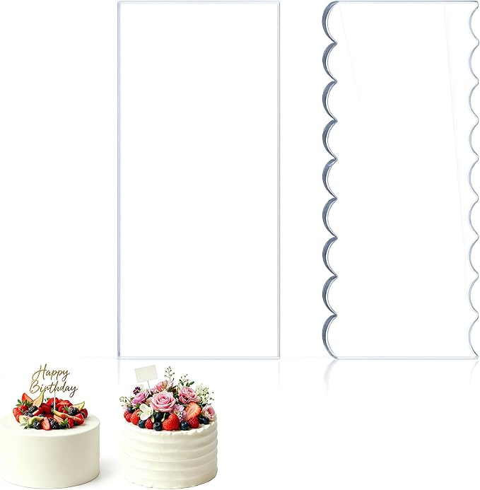 Bilateral Transparent Acrylic Cake Scraper - Cake Comb | Straight & Scalloped Edges, Icing Scraper Tool for Flawless Side Smoothing, Cake Decorating Accessories for DIY Baking Lovers