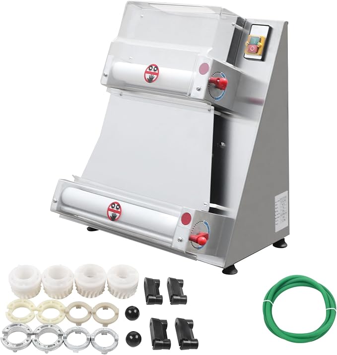Commercial Pizza Dough Roller Sheeter 110V 370W 4-16inch Automatic Electric Pizza Dough Sheeter Machine Pastry Press, 0.7-5.4mm Adjustable Thickness for Bakeries, Pizza Shops, Restaurants