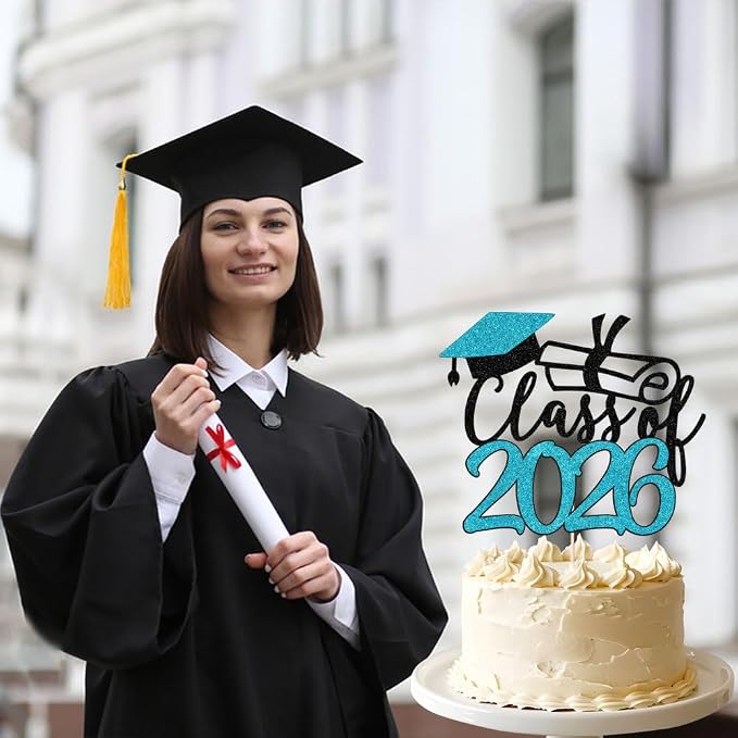 Gold Class of 2026 Congrats Grad Cake Topper Glitter Graduation Party Supplies - High School College Graduates -College Graduate Cake Topper Decorations (Class of 2026 Black and blue)