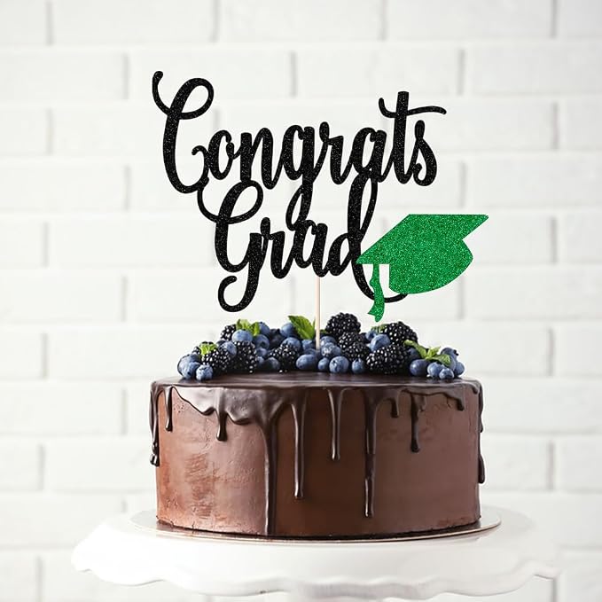 Congrats Grad Cake Topper,2026 Graduation Cake Topper, Congrats Grad Decorations,2026 High School/College/Senior Graduation Party Decorations Supplies. (Congrats Grad Black green)