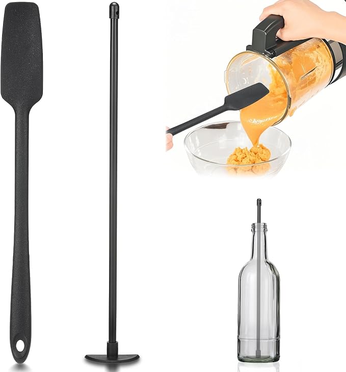 2 Pcs Black Blender Spatula Set with Under Blade Bottle Scraper and Jar Scraper Blender for Smoothies, Jars & Bottle, Food Grade Silicone Spatula for Kitchen