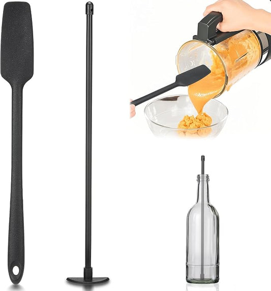 2 Pcs Black Blender Spatula Set with Under Blade Bottle Scraper and Jar Scraper Blender for Smoothies, Jars & Bottle, Food Grade Silicone Spatula for Kitchen