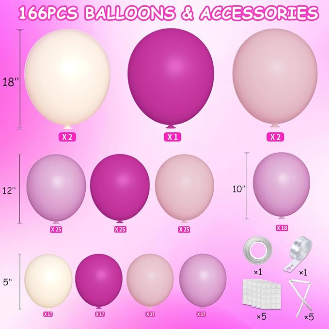 MEBAY Red Pink Purple White Balloon Arch Kit, 166Pcs Dusty Pink Balloons Garland for Girl Women Wedding Engagement Anniversary Birthday Bridal Baby Shower Party Decorations