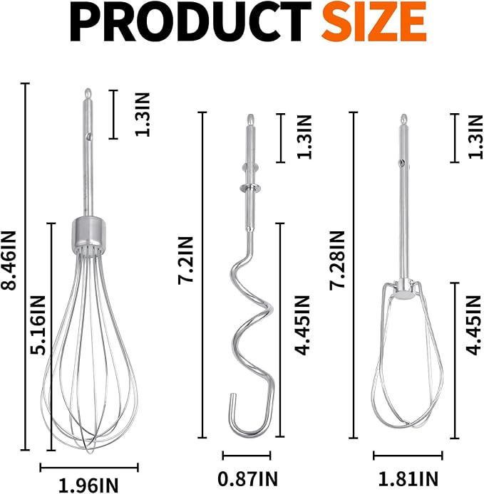 5 Pack Hand Mixer Replacement Beaters Compatible with BLACK and DECKER Electric Hand Held Mixer, Include 2 Mixer beaters, 2 Dough Hooks, 1 Whisk, Beaters Electric Mixer Parts Accessories