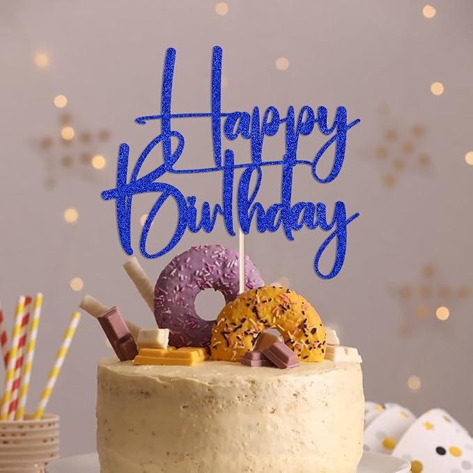 dark blue Happy Birthday Cake Topper, Happy Birthday Cake Bunting Deco, Baby Gender Reveal Party/Anniversary Party Decoration Supplies