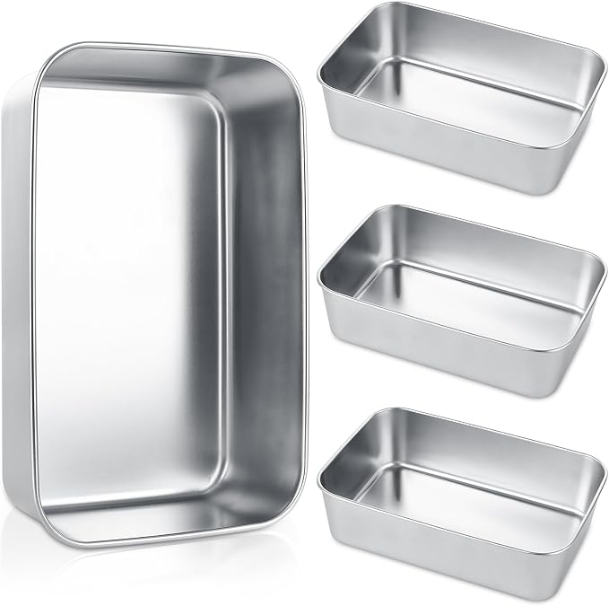 AKOLAFE 4 Pack Stainless Steel Loaf Pan 9 x 5.9 Inch Banana Bread Pan for Homemade Bread Loaf Pans for Baking Bread Tin Sourdough Bread Baking Pan Metal Sandwich Loaf Bread Pans for Meatloaf, Cake