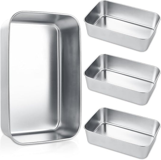 AKOLAFE 4 Pack Stainless Steel Loaf Pan 9 x 5.9 Inch Banana Bread Pan for Homemade Bread Loaf Pans for Baking Bread Tin Sourdough Bread Baking Pan Metal Sandwich Loaf Bread Pans for Meatloaf, Cake