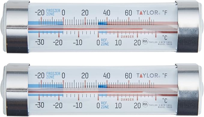 Taylor Large Dial Kitchen Refrigerator/Freezer Kitchen Thermometer with Suction Cups, Refrigerator/Fridge Thermometer - 2 Pack