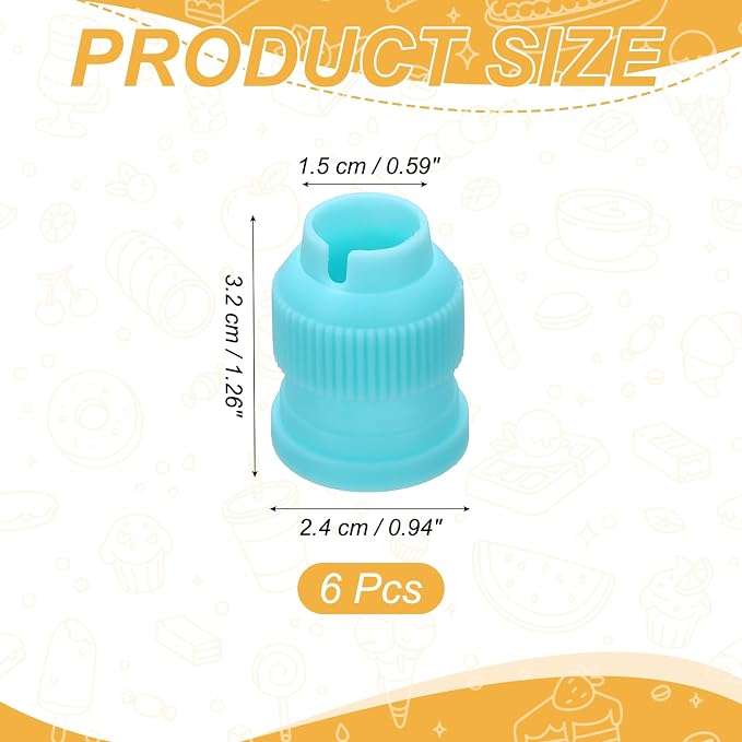 uxcell 6 Pcs Piping Tip Coupler, Small Couplers Icing Frosting Piping Bag Reusable Cake Baker Decor Tools Kit for Russian Flower Mouth Nozzles Pastry Cupcake Tips, Sky Blue