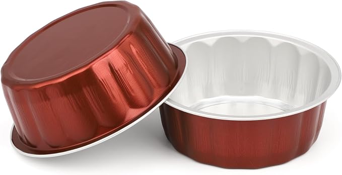 Beasea Disposable Ramekins for Baking, 8oz 100 Pack Aluminum Foil Cups with Lids, Creme Brulee Muffin Cupcake Baking Cup Mini Pudding Cups for Party Wedding Birthday - Wine Red