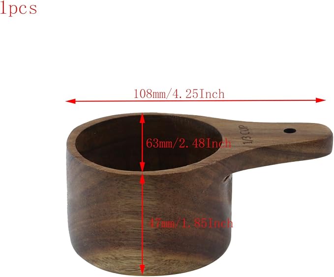 1PCS 1/3 Wooden Measuring Cup and Measuring Spoon Kit for Baking Cooking Spice Coffee Tea Milk Powder