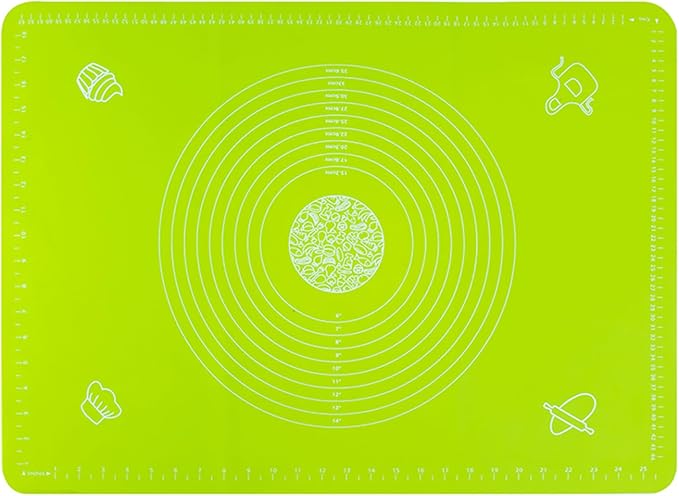 Silicone Baking Mat with Measurements, Non-Slip Non Stick Pastry Mat Sheetfor for Dough,Pastry, Bread, Cookies, Pizza, Fondant, Pasta (Green, 19.7"L x 15.7"W)