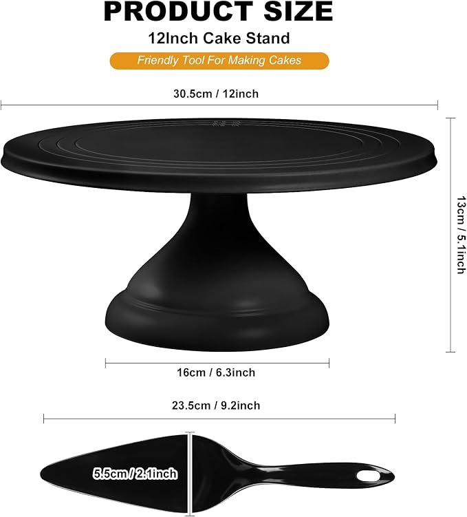 ECOWAY Bamboo Fiber Cake Stand 12 Inch with Cake Spatula, Black Round Cupcake Stand Large Dessert Stand, Cake Decorating Display Stand for Birthday Parties, Weddings, Baby Shower and Other Events