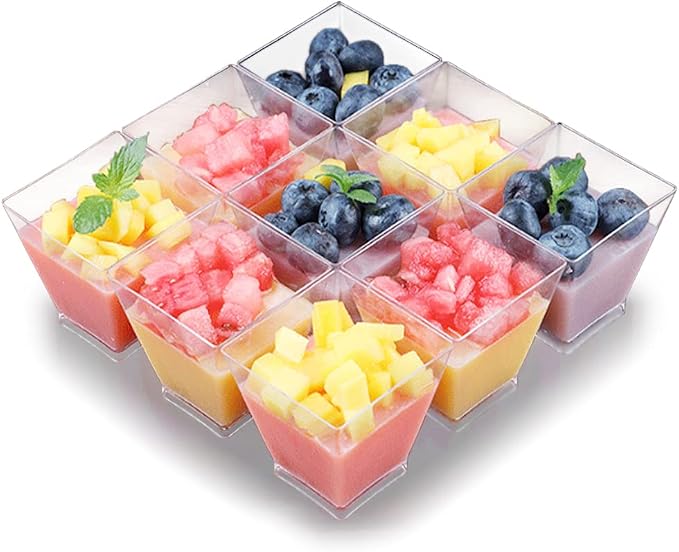Jnnzzggu 50Pcs Square Mini Plastic Dessert Cups,3.5Oz Clear Plastic Parfait Appetizer Cup for Desserts,Appetizers,Ice Cream