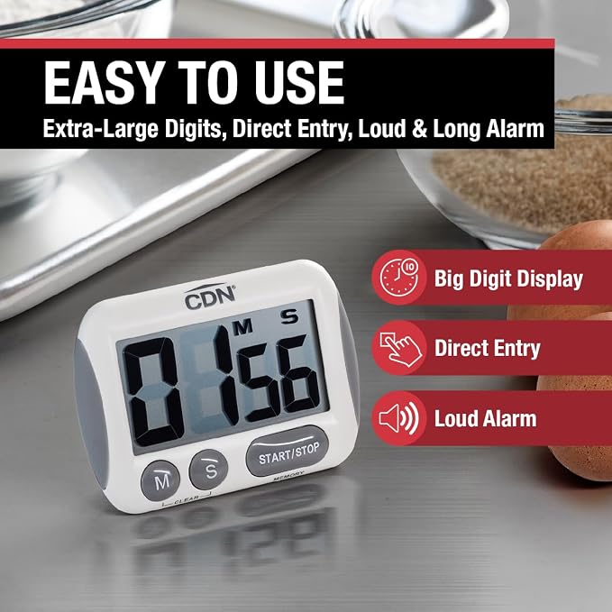 CDN Extra-Big Digit Timer | Counts Up & Down, 100 Minutes by Minutes & Seconds, Extra-Large Digits, Loud Alarm, Stand, Hang, Magnet Mounting, Perfect for Batch Baking - TM15