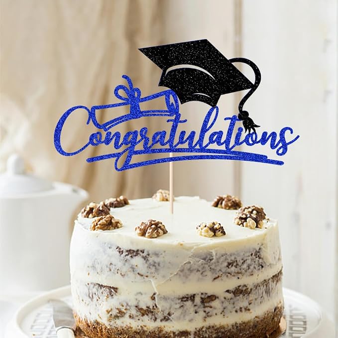 Congratulations 2026 Graduation Cake Topper,Congrats Grad Cake Decor - 2026 High School/College/Senior Graduation Party Decorations Supplies (Navy blue and black)