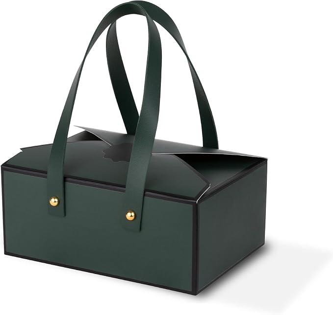 Hammont Gift Boxes - 4 Pack of Gift Boxes with Faux Leather Handles - Cookie Boxes - Versatile Gift Boxes for Presents - Elegant Box for Cakes Candy | Jewelry | Chocolates (5"x7"x3" (Green))