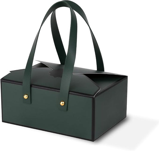 Hammont Gift Boxes - 4 Pack of Gift Boxes with Faux Leather Handles - Cookie Boxes - Versatile Gift Boxes for Presents - Elegant Box for Cakes Candy | Jewelry | Chocolates (5"x7"x3" (Green))