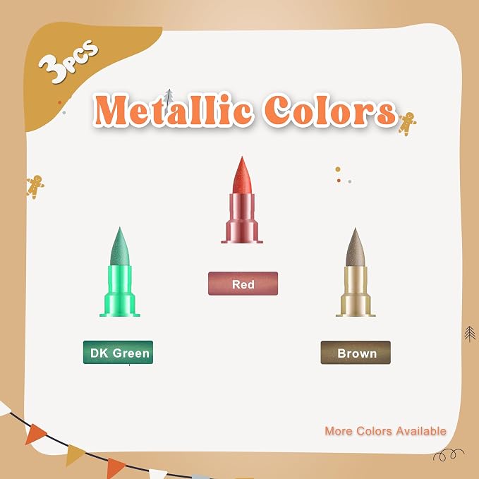 Edible Metallic Markers, 3Pcs Food Shimmering Color Pens With Dual Tips For Cookie/Cake/Cupcake/Fondant/Baking Decorating By Preatoc (RED, DK GREEN, BROWN, SET OF 3)