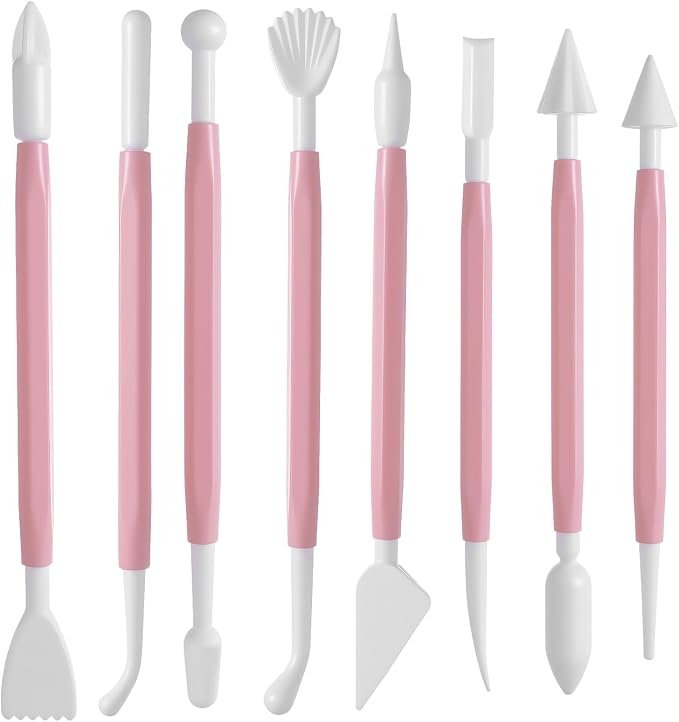 8 Pcs Clay Sculpting Tools Kit Fondant Sculpting Tool Set Air Dry Clay Tools Double Head Pottery Modeling Clays Carving Tool Plastic Cake Decorating Pens for Flower Modeling Baking Crafts Adult Pink