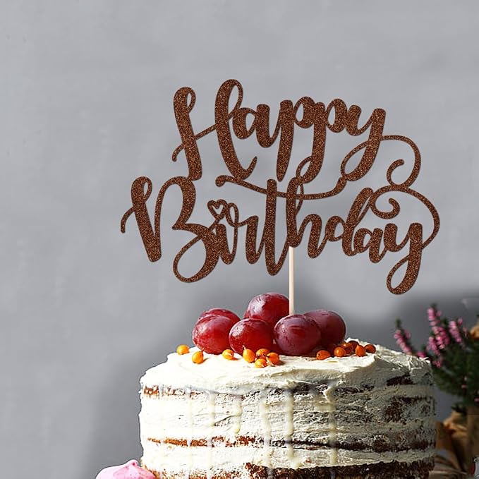 Handmade Glitter Happy Birthday Cake Topper,Birthday Party Cake Decorations, Anniversary/Birthday Party Decoration Supplies (Brown)