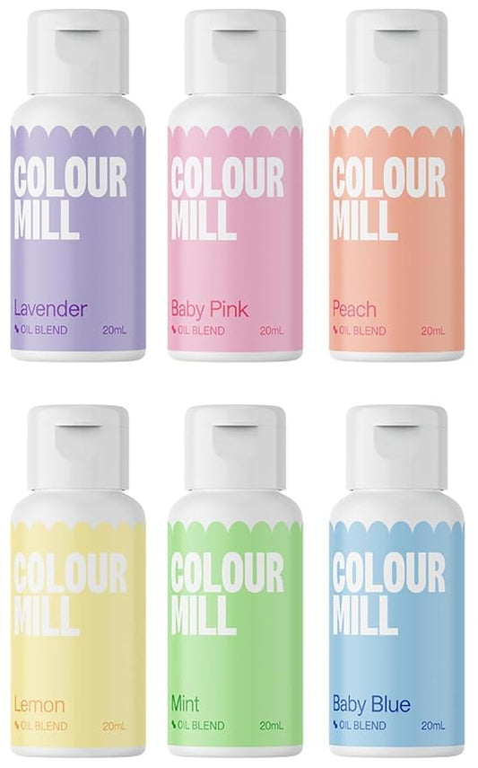 Colour Mill Oil Blend Food Coloring, Pastel Pack (Easter Set) - 20 Milliliters Each of 6 Colors: Baby Blue, Baby Pink, Lavender, Lemon, Mint & Peach