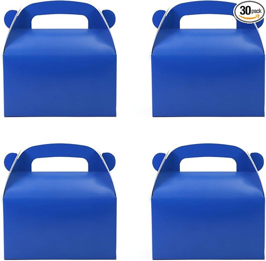 30 Pcs Dark Blue Party Favor Treat Boxes Gable Gift Box with Handles | Goodie Paper Boxes Pack Perfect for Prince Party and Baby Shower Decoration Supplies