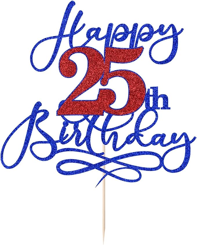 Happy 25th Birthday Cake Topper,Black font Golden Numbers 25th Birthday Cake Decoration，Hello 25, Cheers to 25 Years/25th Anniversary ，25 & Fabulous Party Decoration