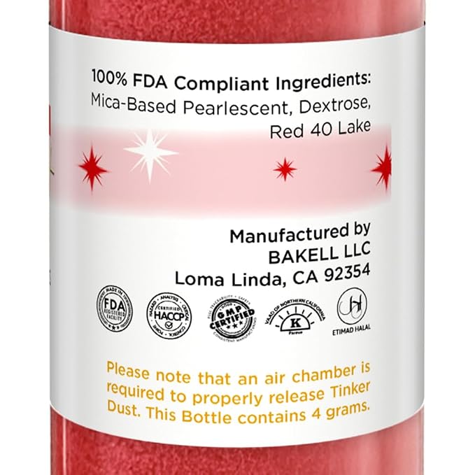 Bakell - Classic Red Tinker Dust (4g, 1x Mini Spray Pump) Edible Glitter for Food, Desserts, and Baked goods!